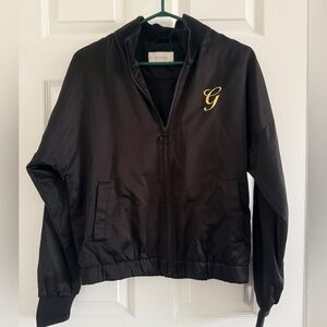 Aritzia Golden by TNA Black Embroidered Floral Bomber Zip up Jacket Women Small